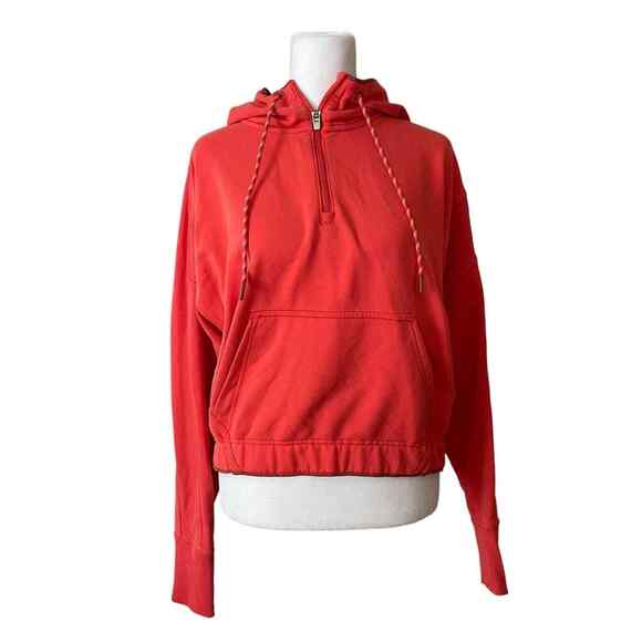 Athleta XS Ascend Warm Up Hoodie Pullover 1/4 Zip Coral Sweatshirt Pocket - Picture 1 of 12